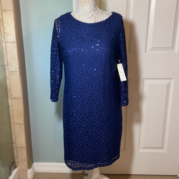Nwt Eliza J Navy Sequin cocktail lace sequin Navy dress - Picture 2 of 11